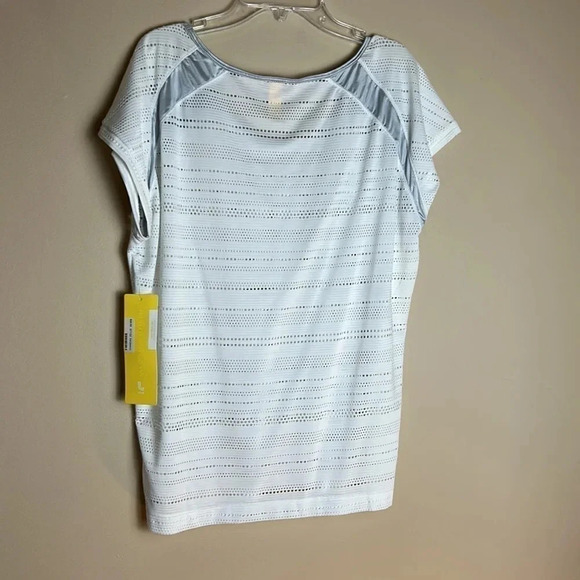 LOLE vtg oversize white sheer eyelet t shirt,silver trim,PTP 20” ,raglan,XS,S,M - Picture 7 of 15